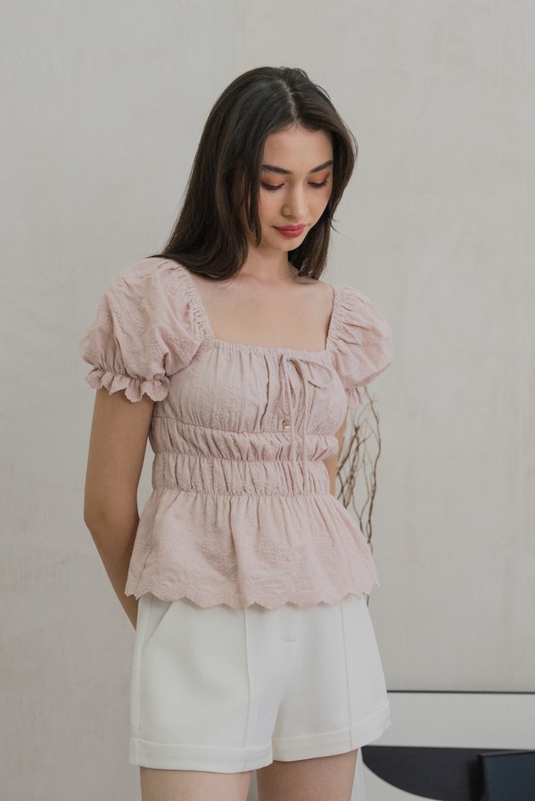 Gretel Embroidery Ribbon Top In Dusty Pink (XL)