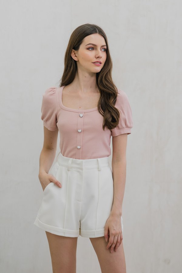 Wisteria Cuffed High Waist Shorts In White