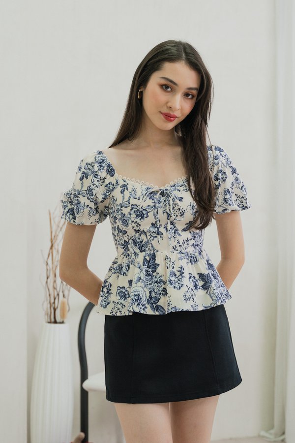 Verela Floral Ribbon Top In Cream (XS)