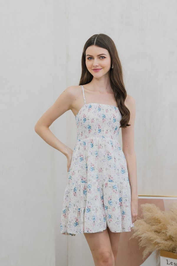 Winnie Smocked Fleur Camisole Dress In White