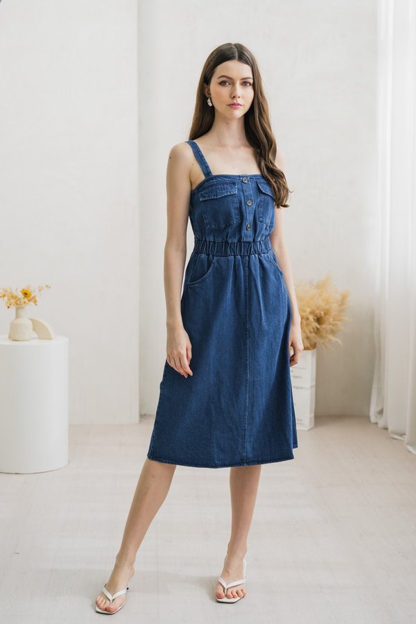 Cavell Denim Front Pocket Midi Dress (XS)