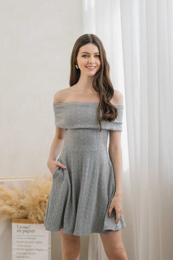 Violeta Off Shoulder Knitted Dress In Grey (XL)