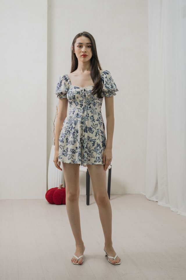 Verela Floral Ribbon Romper In Cream