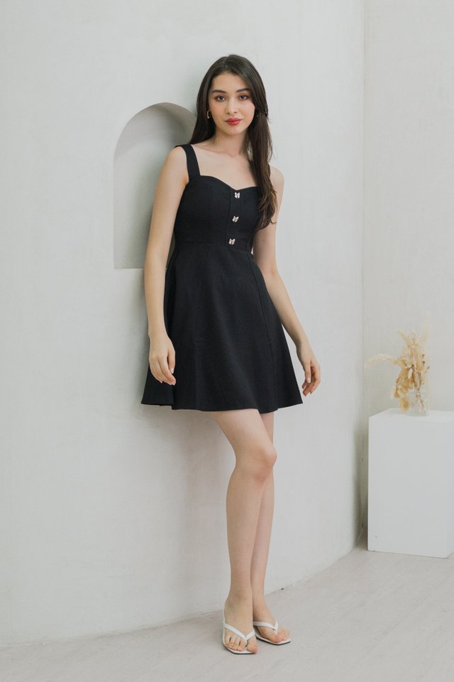 Raquita Ribbon Button Dress In Black