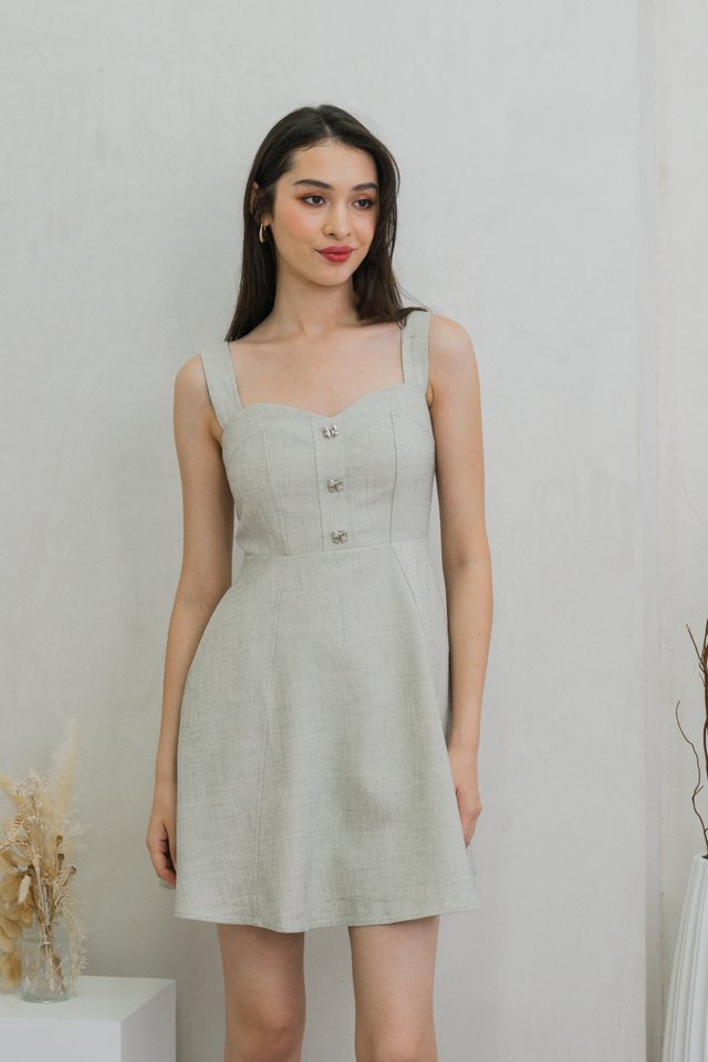 Raquita Ribbon Button Dress In Light Grey
