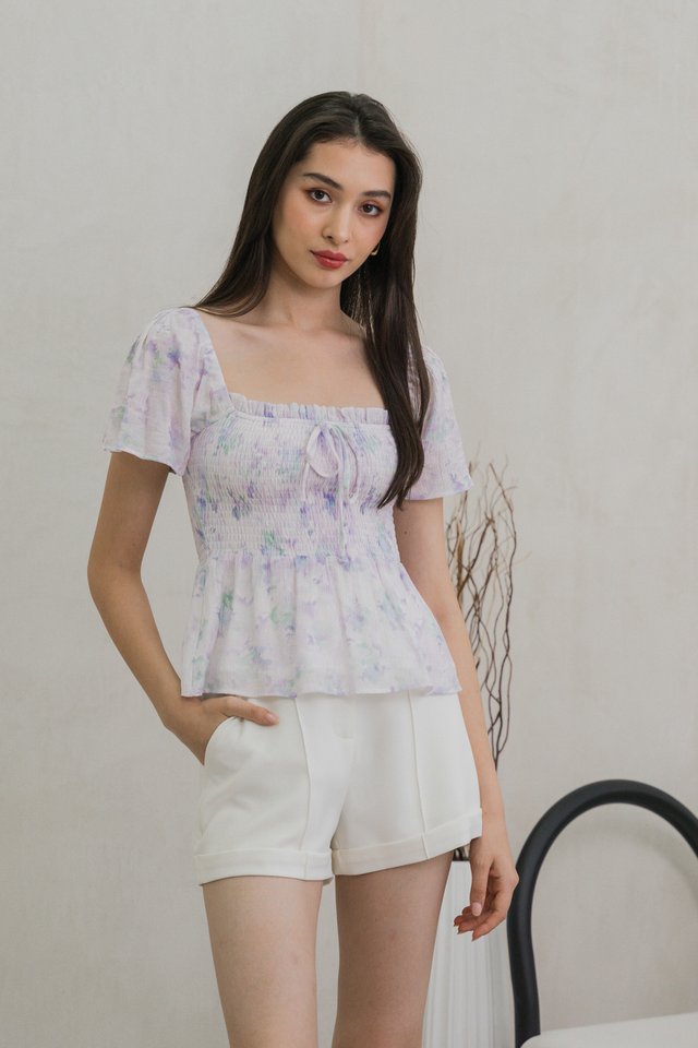 Afterglow Pastel Smocked Top In Lavender