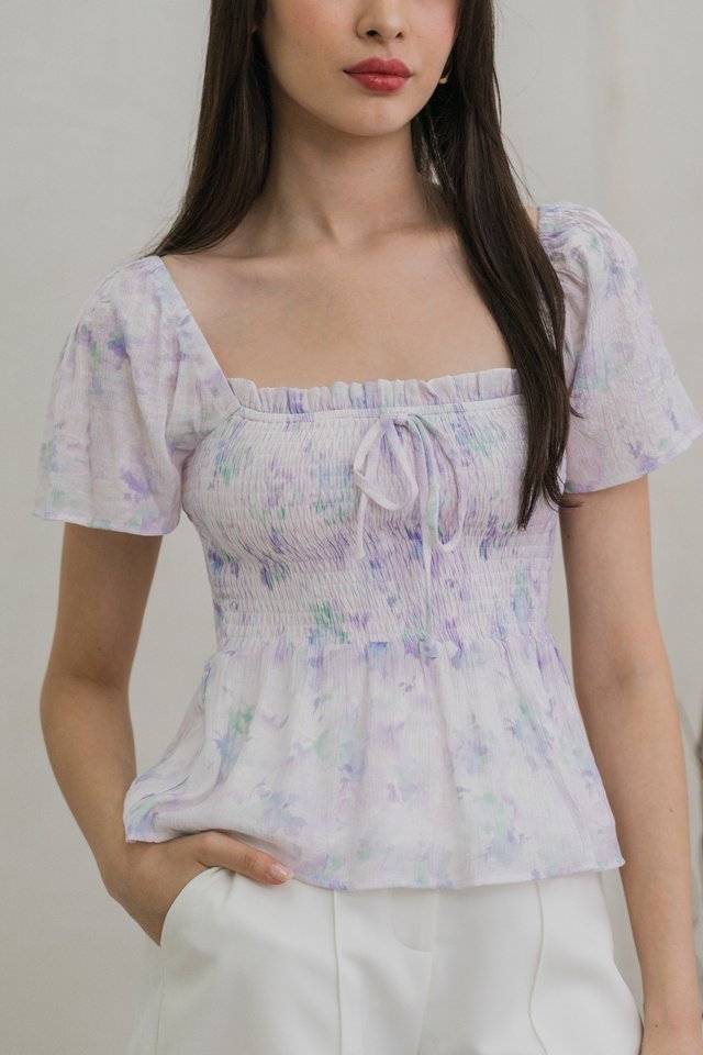 Afterglow Pastel Smocked Top In Lavender
