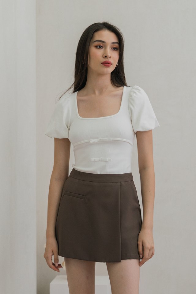 Blanca Ribbed Cotton Bow Top In White