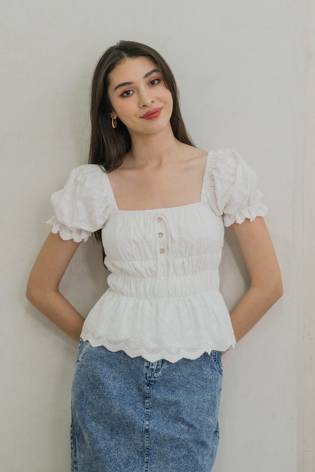 Easter Embroidered Puff Sleeves Top In White