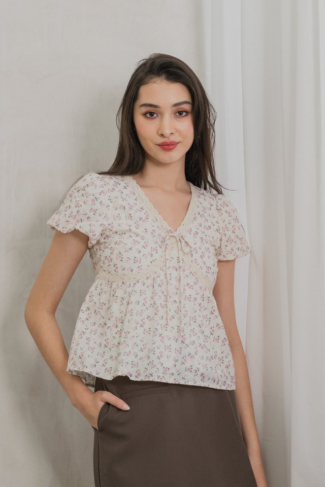 Lovely Floral Ribbon Crochet Top In Pink