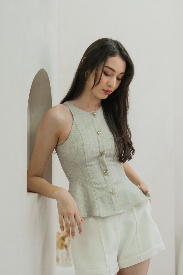 Hermia Hearts Peplum Top In Light Grey