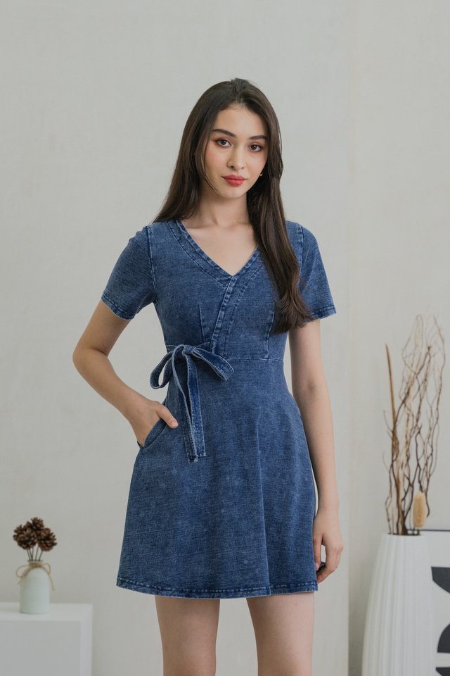 Francis Denim Faux Wrap Dress