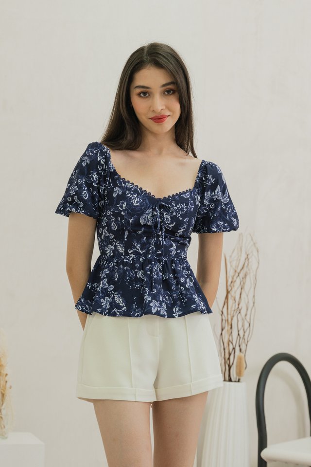Verela Floral Ribbon Top In Navy