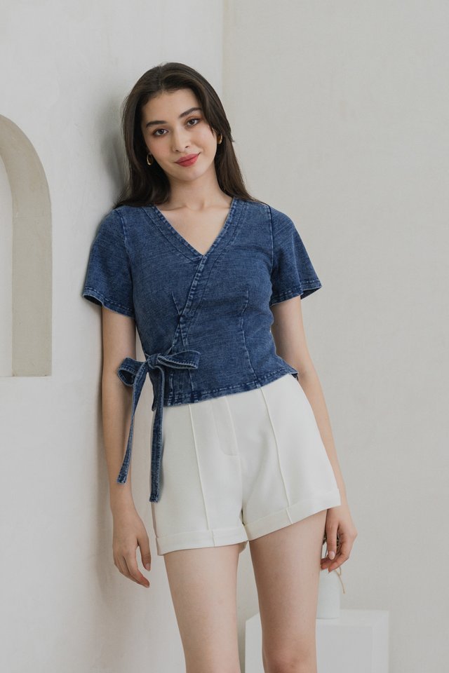 Foster Denim Faux Wrap Top