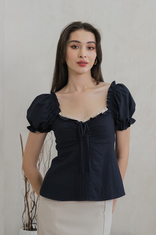 Phaedra Pintuck Ribbon Top In Navy