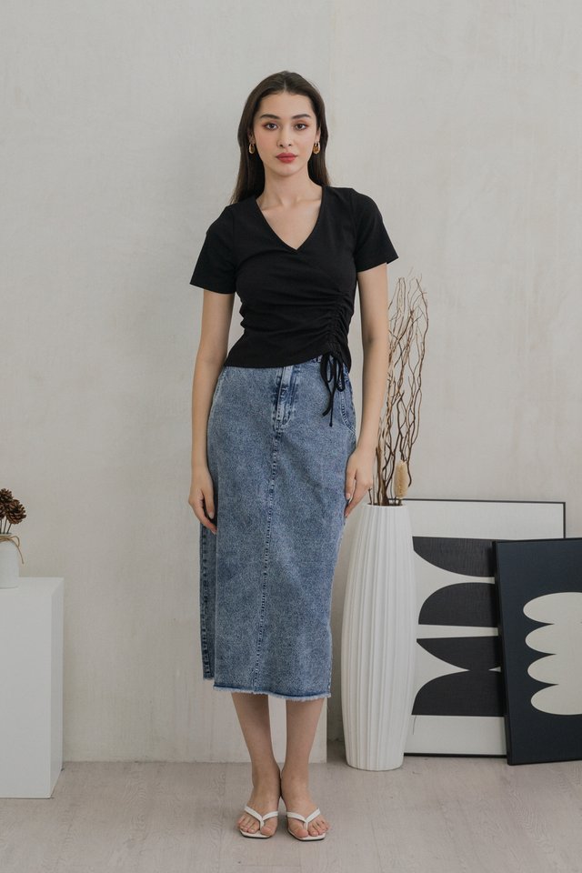 Ren Ruched Cotton Top In Black