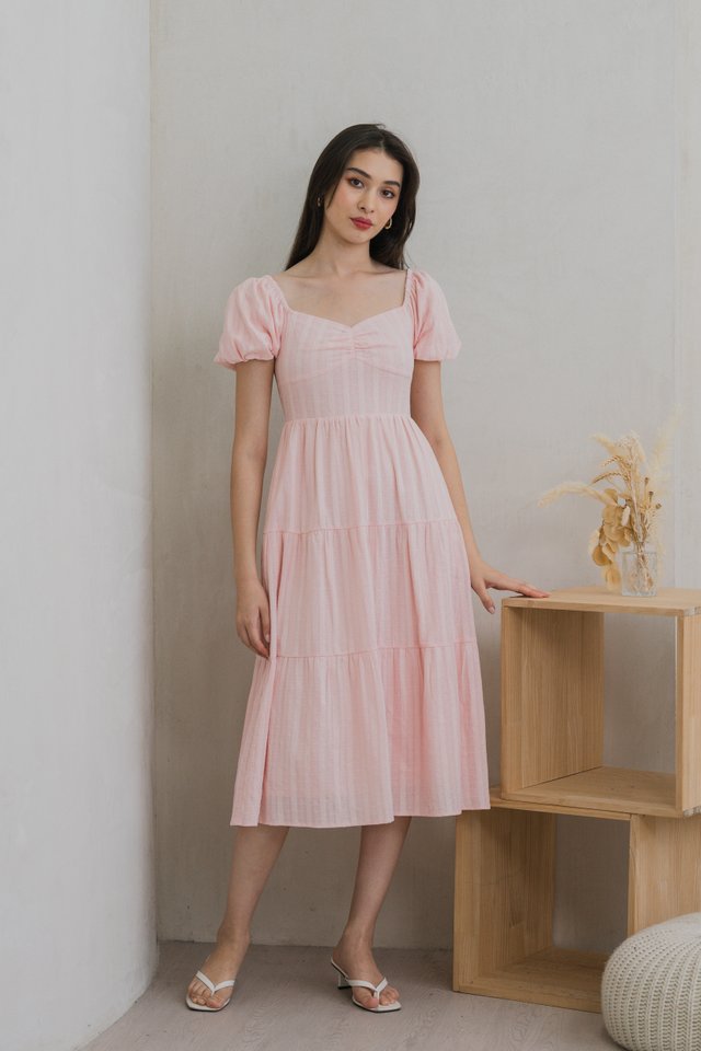 Maple Sweetheart Textured Midi Dress In Pink