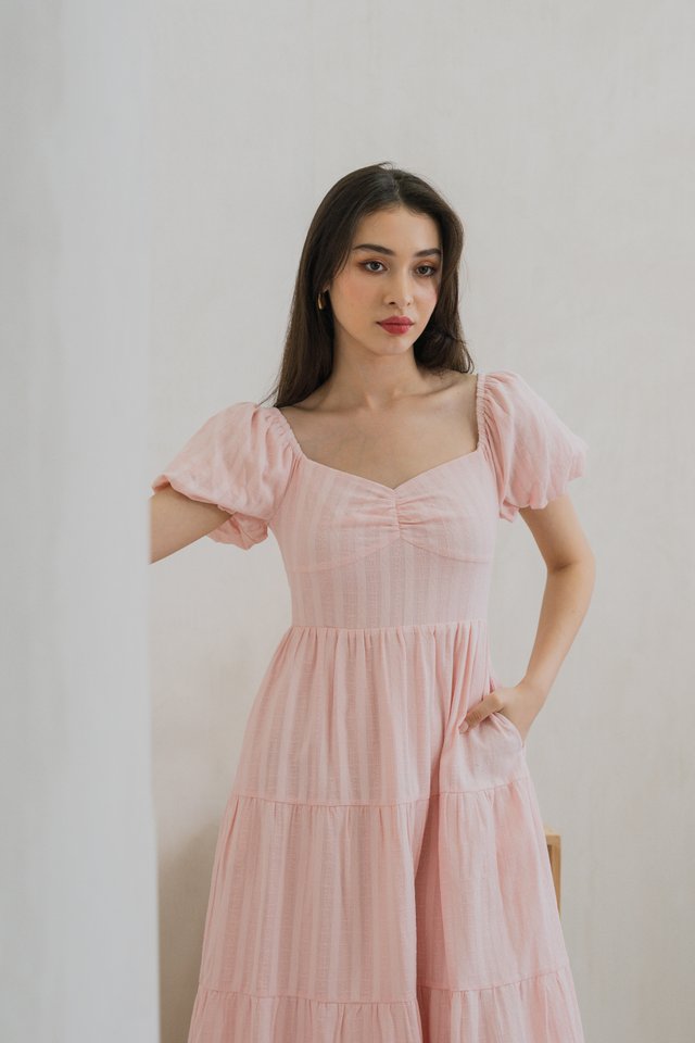 Maple Sweetheart Textured Midi Dress In Pink