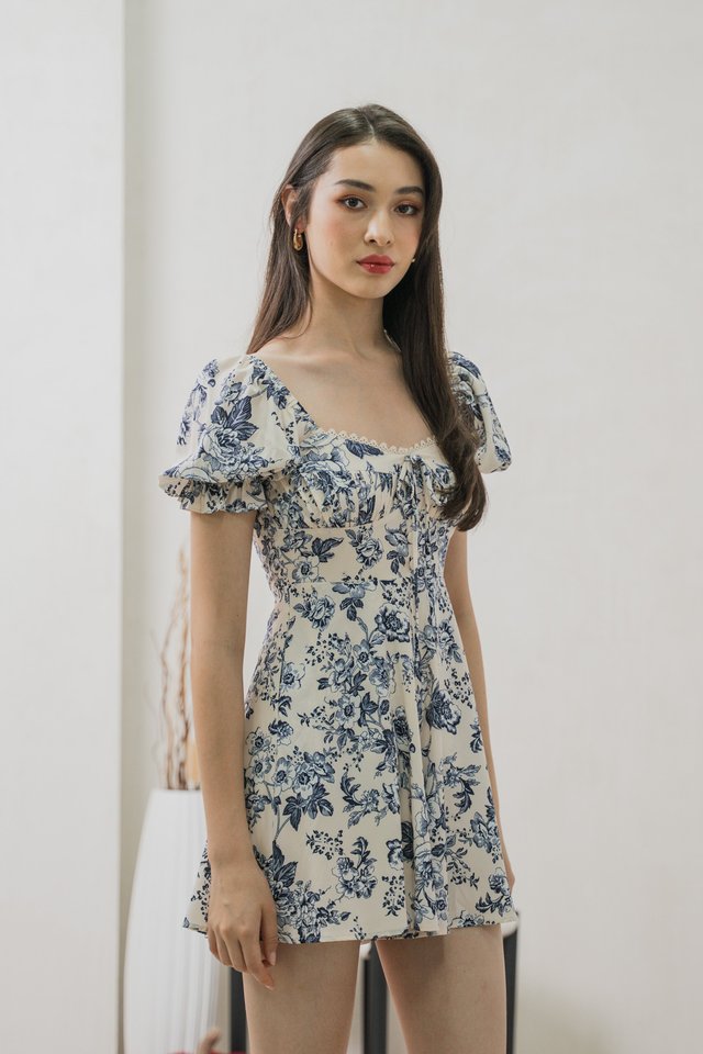 Verela Floral Ribbon Romper In Cream