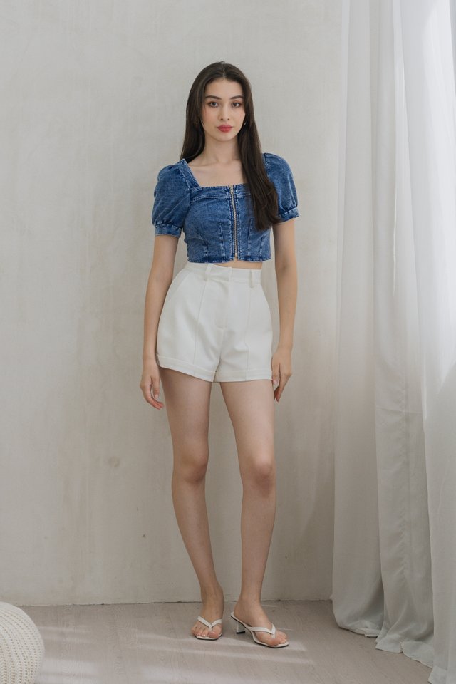 Devin Denim Front Zipper Crop Top