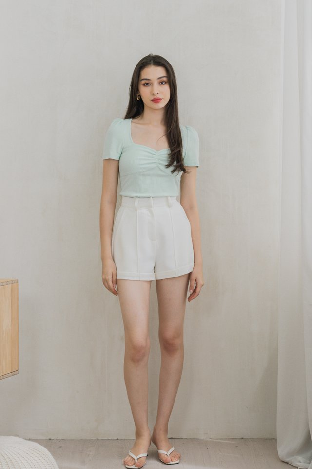 Robin Ribbed Sweetheart Top In Mint Green