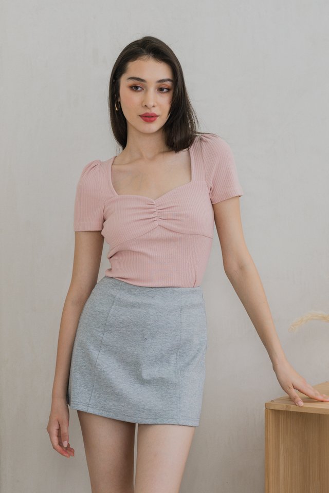Robin Ribbed Sweetheart Top In Pink