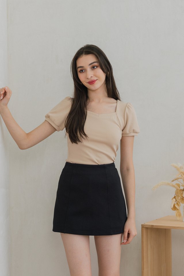Katnis Cotton Puff Sleeves Top In Cream
