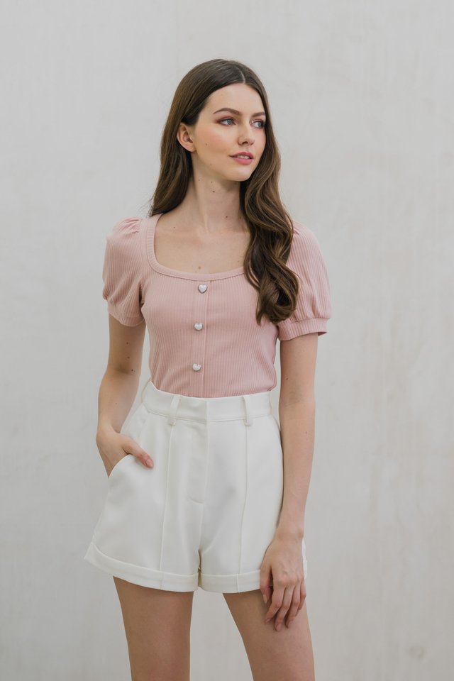 Wisteria Cuffed High Waist Shorts In White