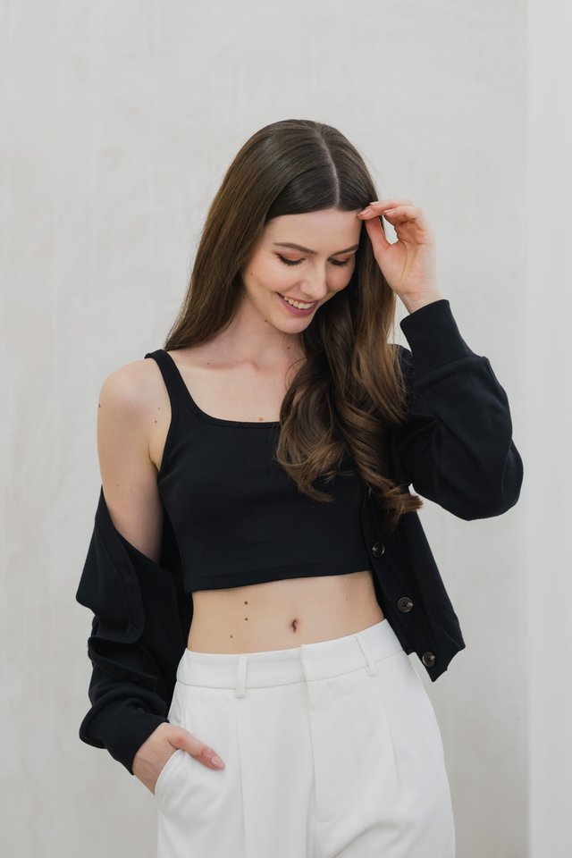 Calypso Two Piece Comfy Cardigan Top In Black