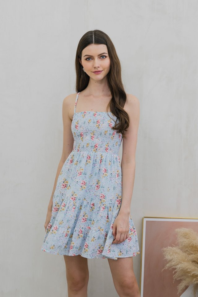 Winnie Smocked Fleur Camisole Dress In Blue