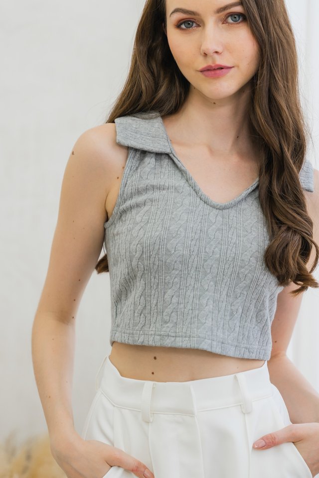 Kade Knit Collar Crop Top In Grey