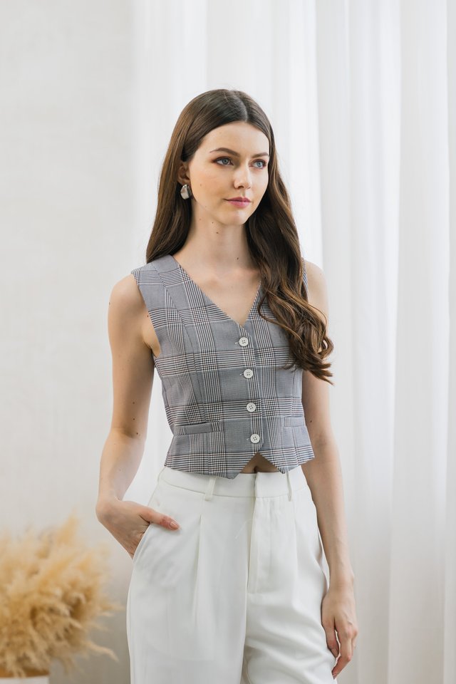 Perlyn Plaid Vest Top in Black