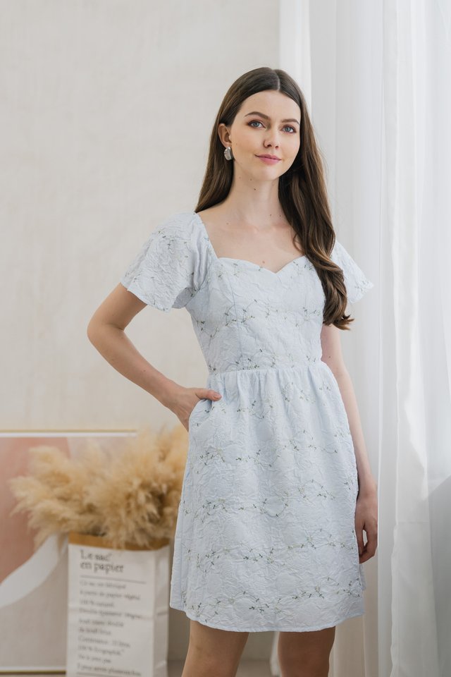 Ethereal Dreams Textured Sweetheart Dress in Blue
