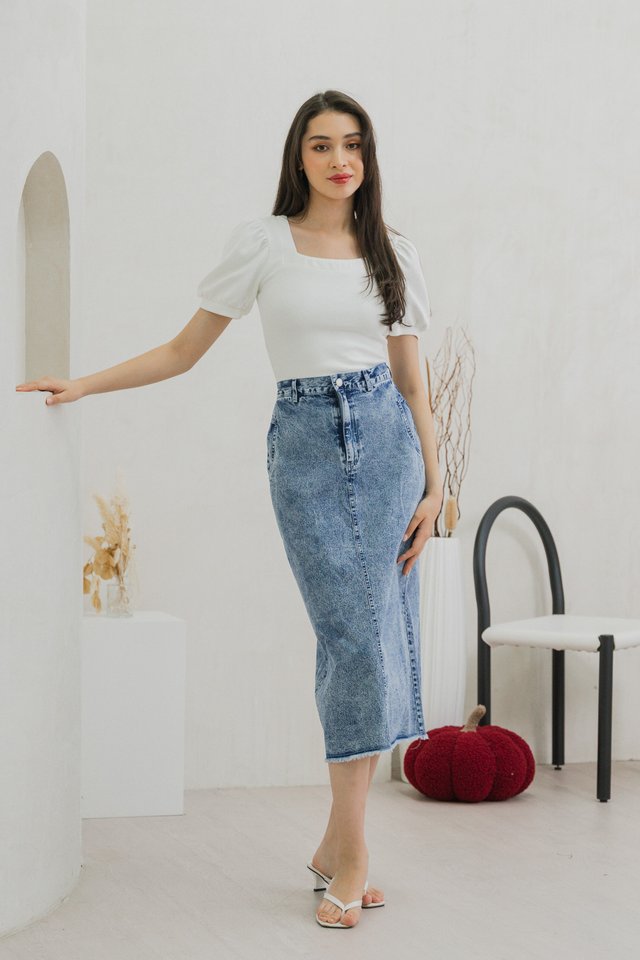 Phlo Denim Pocket Maxi Skirt in Acid Wash