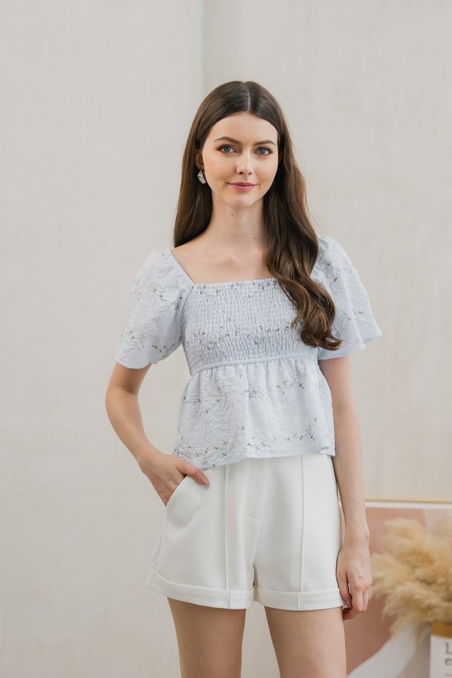 Ethereal Dreams Smocked Babydoll Top in Blue