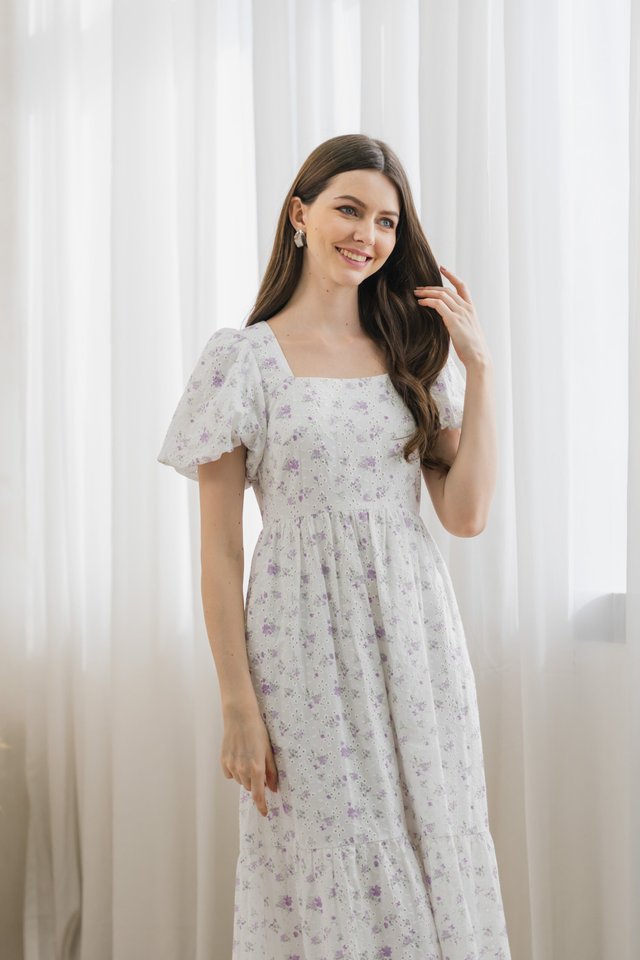 Iliana Eyelet Puff Sleeves Maxi Dress