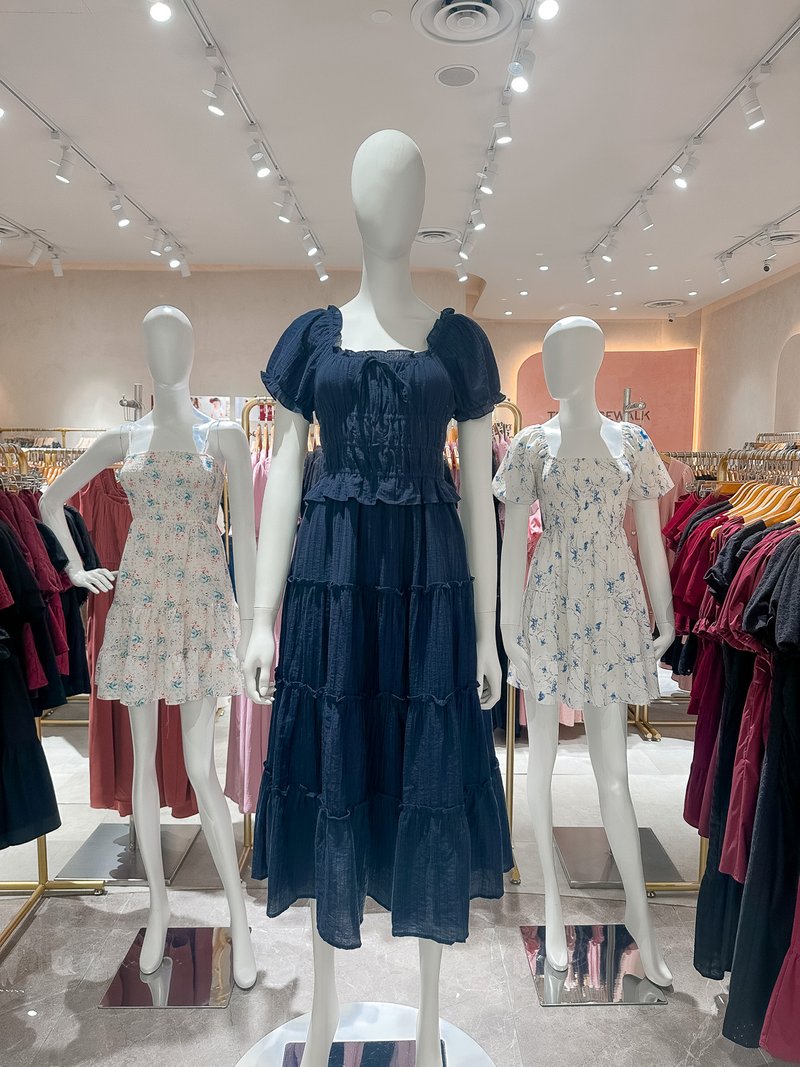 Ripple Textured Ruffles Tiered Midi Dress In Navy (XS)