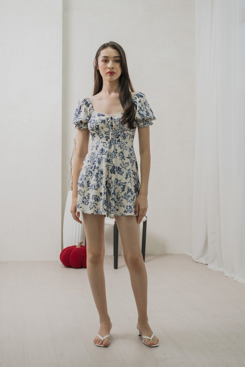 Verela Floral Ribbon Romper In Cream (XS)