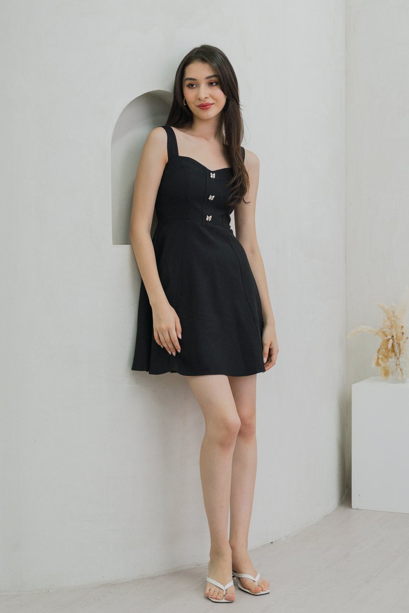 Raquita Ribbon Button Dress In Black (XS)