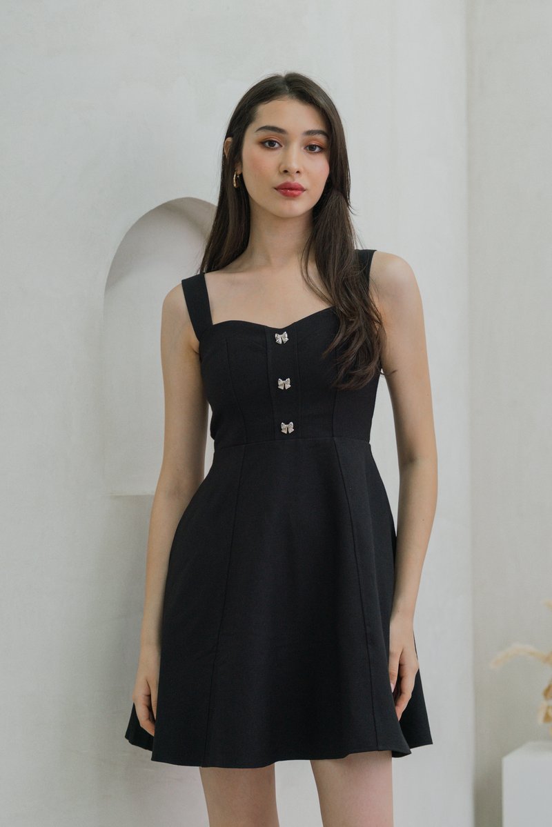 Raquita Ribbon Button Dress In Black (XS)