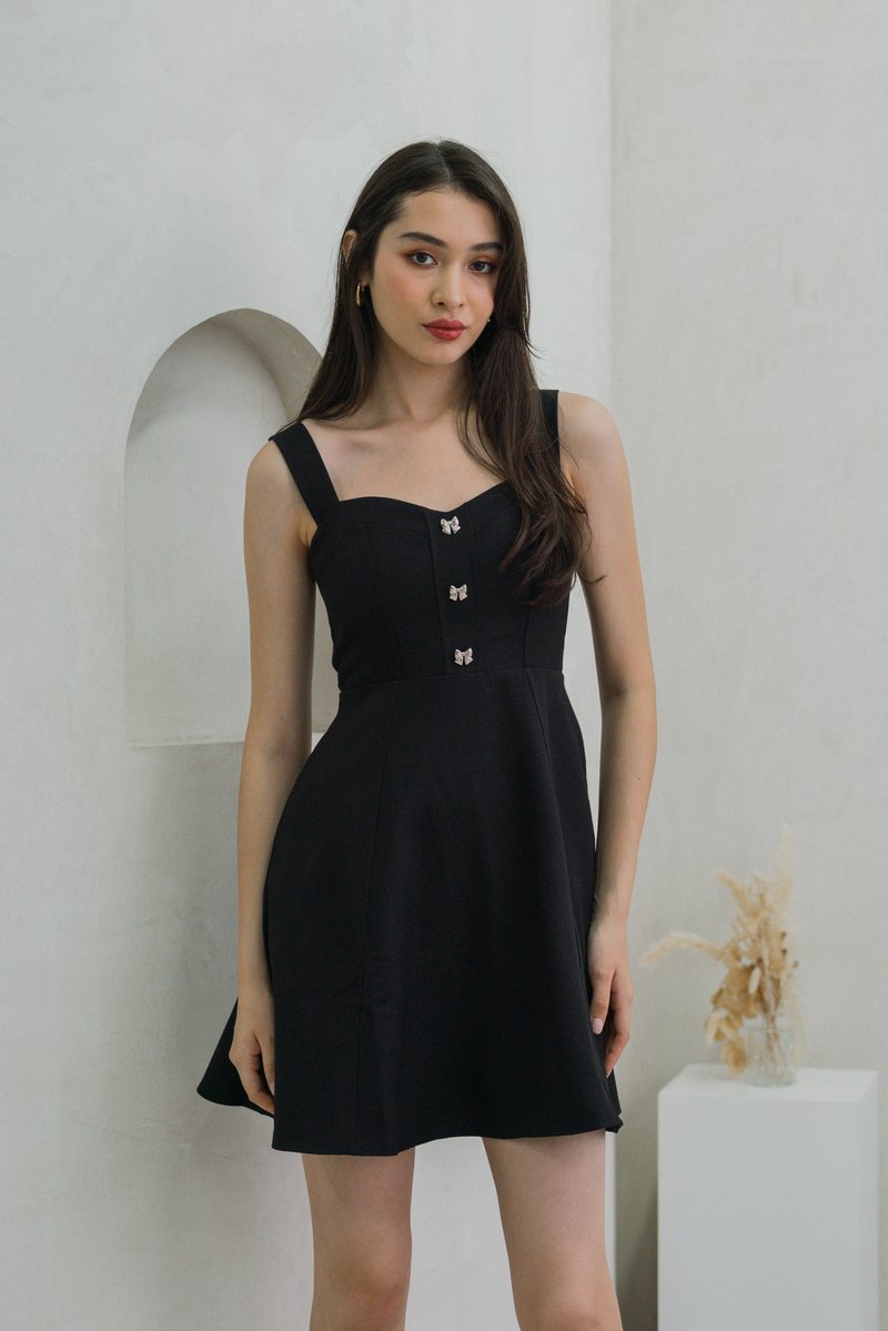 Raquita Ribbon Button Dress In Black (XS)