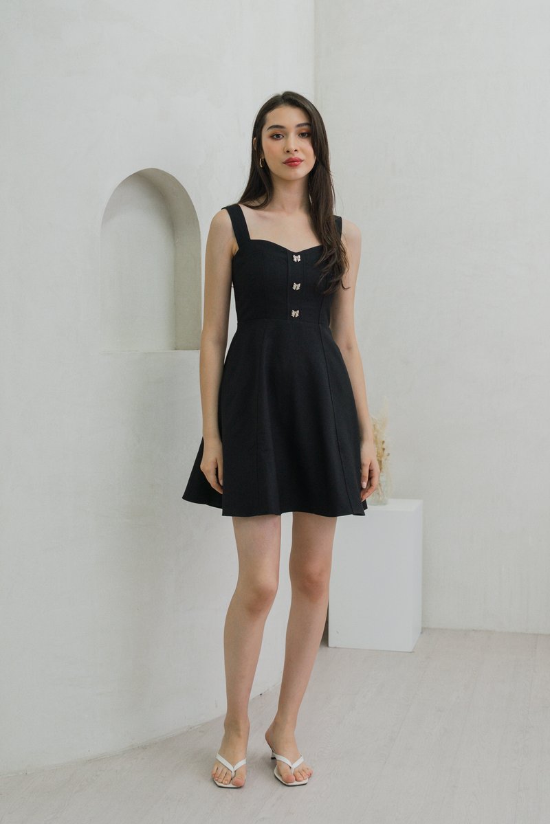 Raquita Ribbon Button Dress In Black (XS)