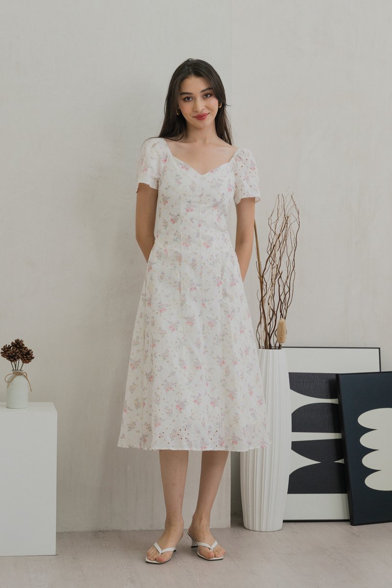 Sunbeam Floral Eyelet Midi Dress (XS)