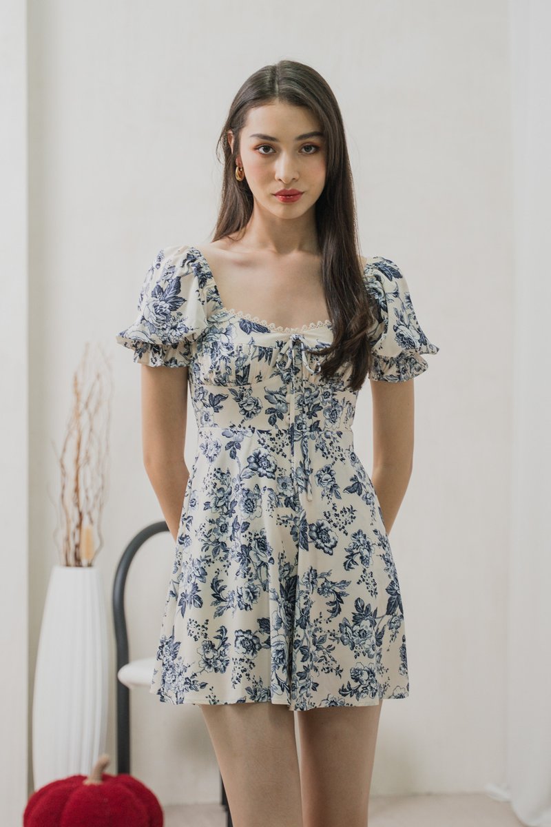 Verela Floral Ribbon Romper In Cream (XS)