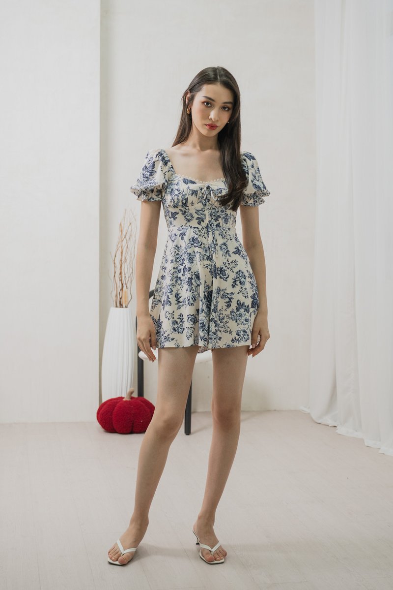 Verela Floral Ribbon Romper In Cream (XS)