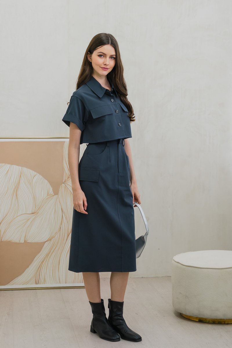 Casa Cargo Midi Skirt In Gunmetal (XS)