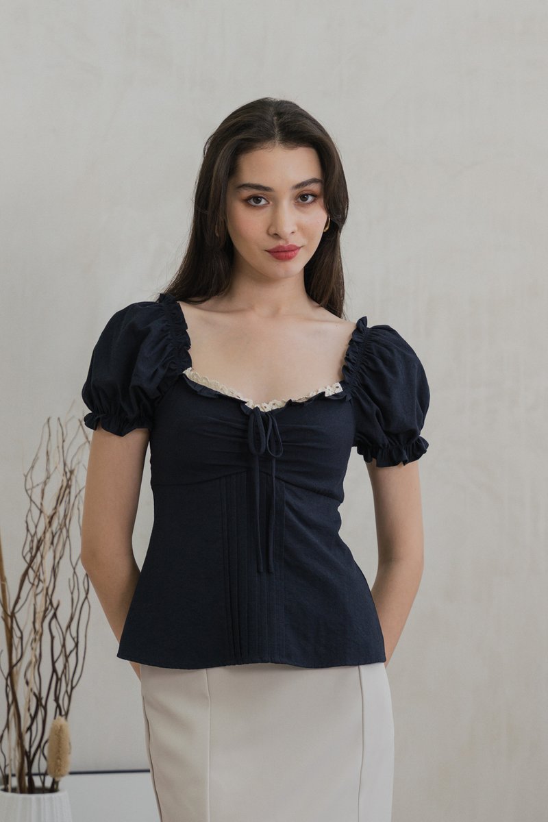 Phaedra Pintuck Ribbon Top In Navy (XS)