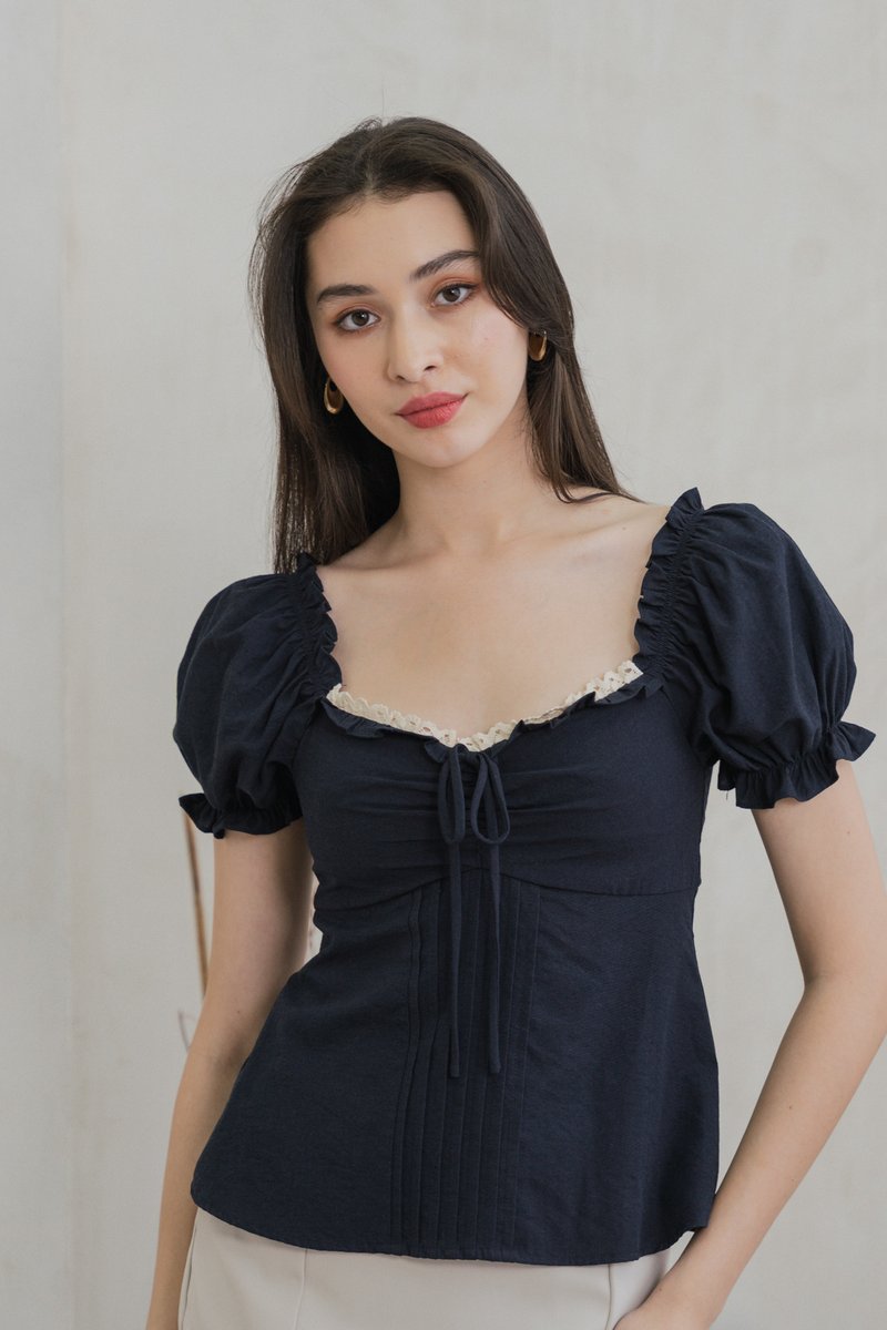 Phaedra Pintuck Ribbon Top In Navy (XS)