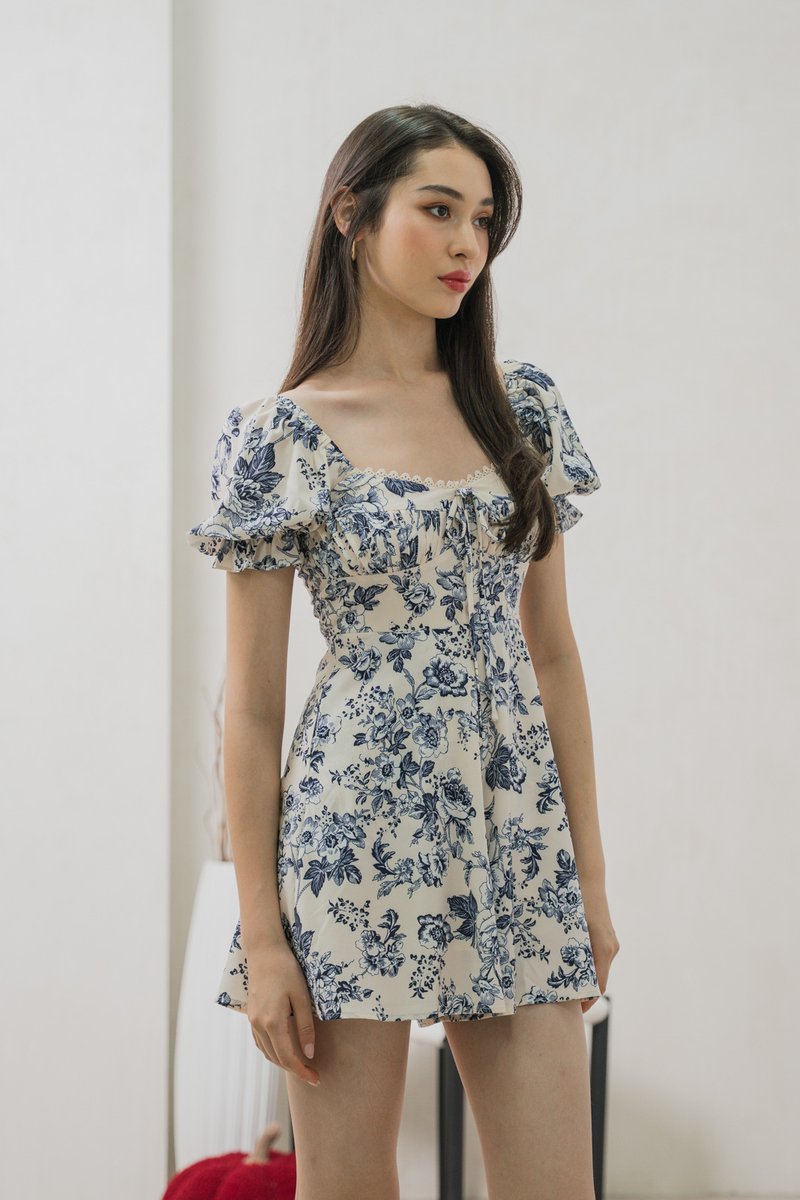 Verela Floral Ribbon Romper In Cream (XS)