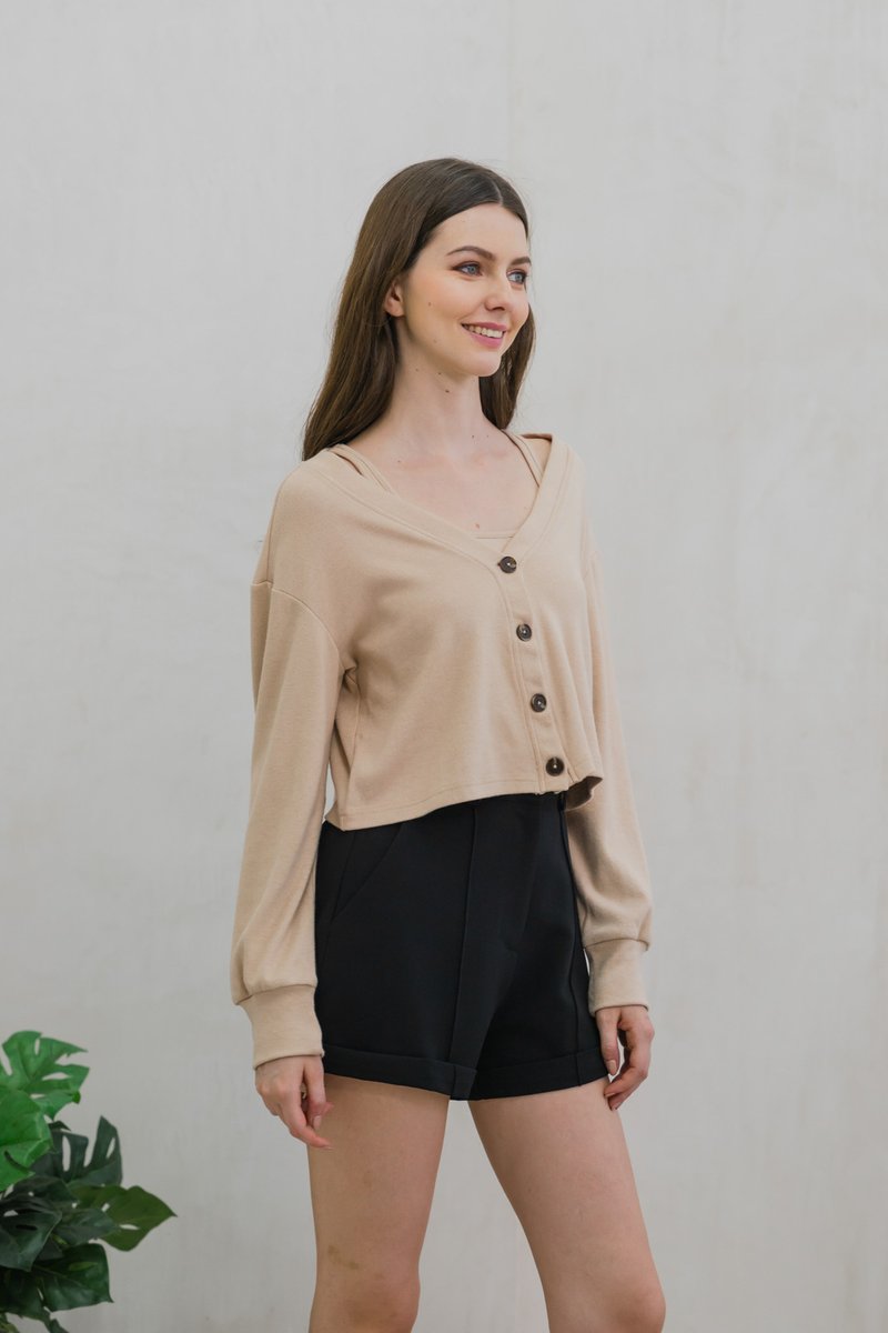 Calypso Two Piece Comfy Cardigan Top In Khaki (XXL)